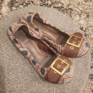Tory Burch leather fabric flats